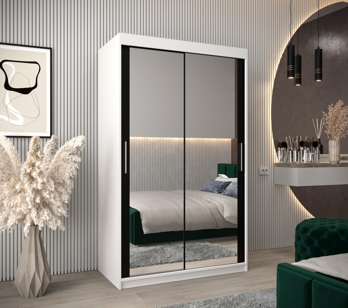 SCHWEBETÜRENSCHRANK 200/120/62 2-türig - Silberfarben/Schwarz, Holz/Kunststoff (120/200/62cm) - Abiks Möbel