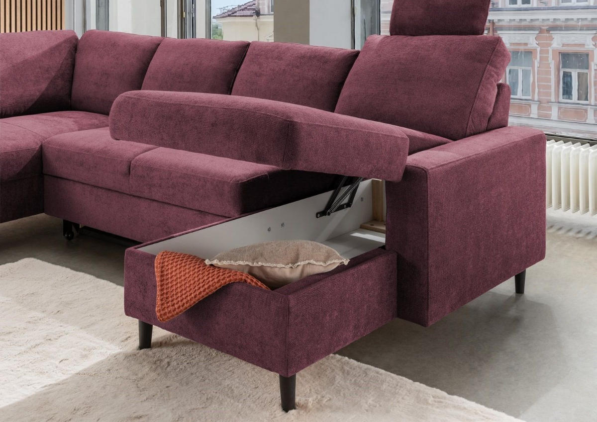 WOHNLANDSCHAFT mit Schlaffunktion und Bettkasten - Pink/Dunkelrosa, Kunststoff/Textil (305/88/200cm) - myHomelando