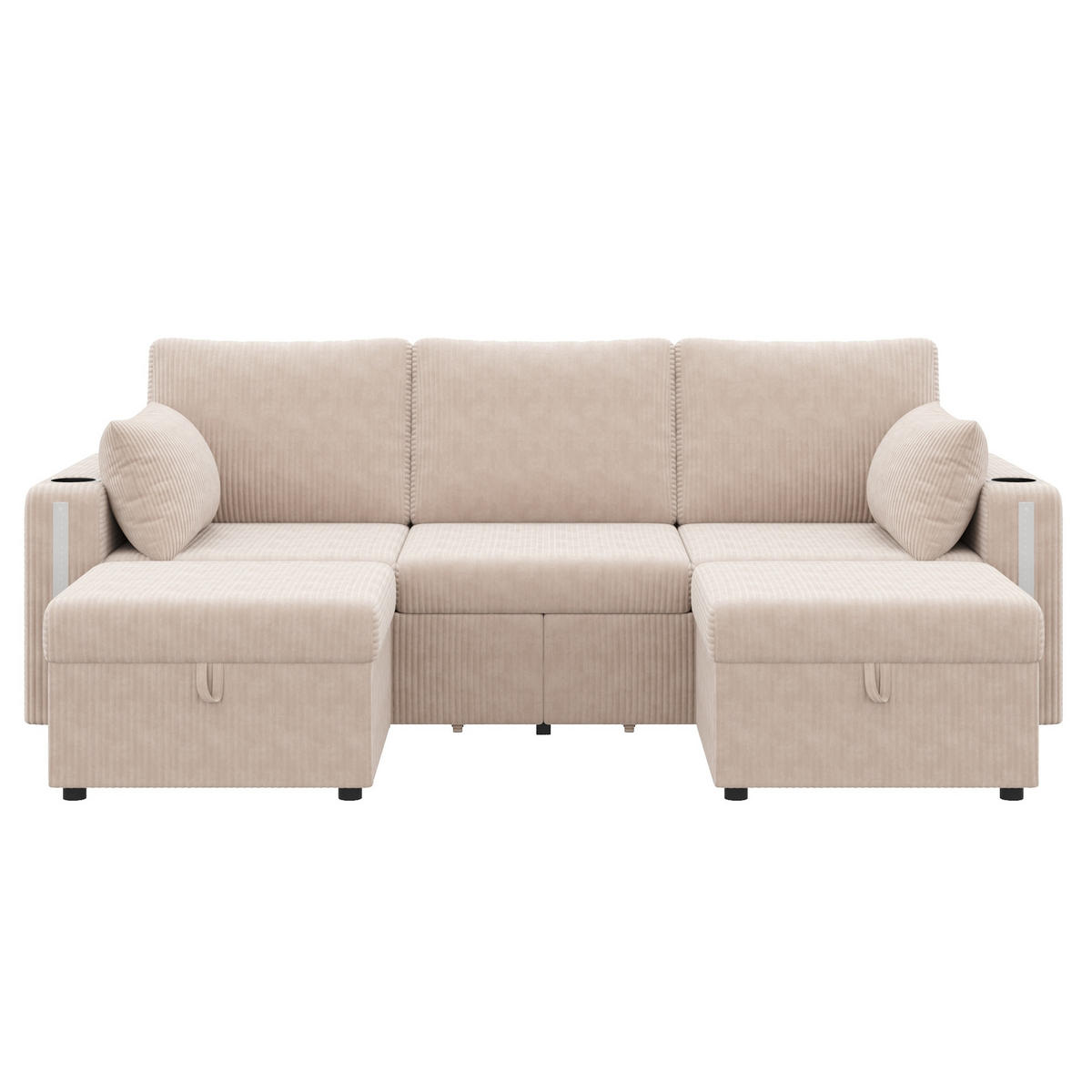 SOFA modulares U-/L-Form 190 x 130 x 85 cm Cord Beige 2 Hocker - Beige, Holz (130/85/190cm) - Meubliv