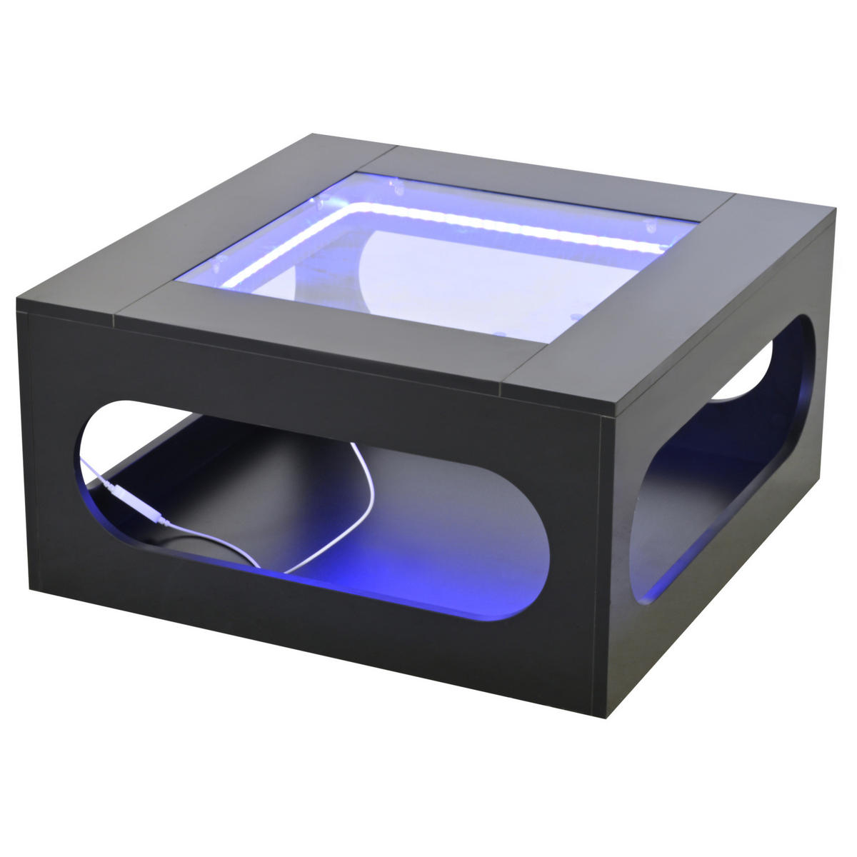 COUCHTISCH 70/70/35 cm mit LED-Beleuchtung, Glasplatte und Stauraum, MDF, Schwarz - Schwarz, Holzwerkstoff (70/70/35cm) - Redom