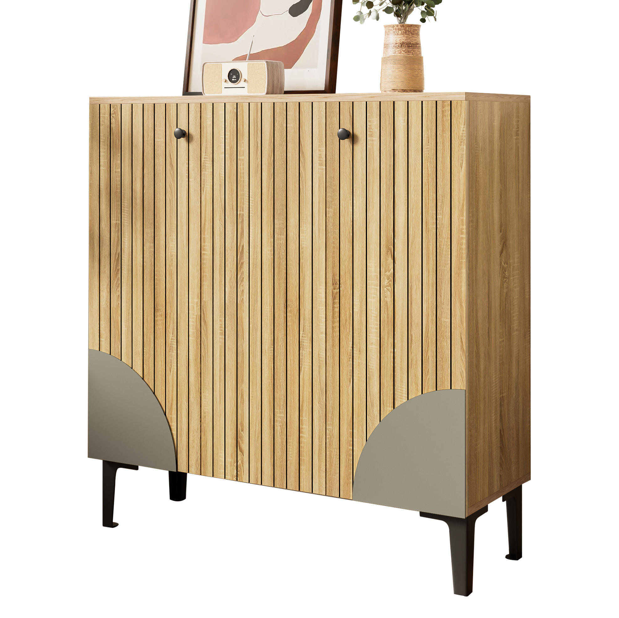 SCHUHSCHRANK 90/32/94 cm in Holzoptik mit 3 Türen und Ablage - Naturfarben, Holzwerkstoff (90/94/32cm) - Flora Grace