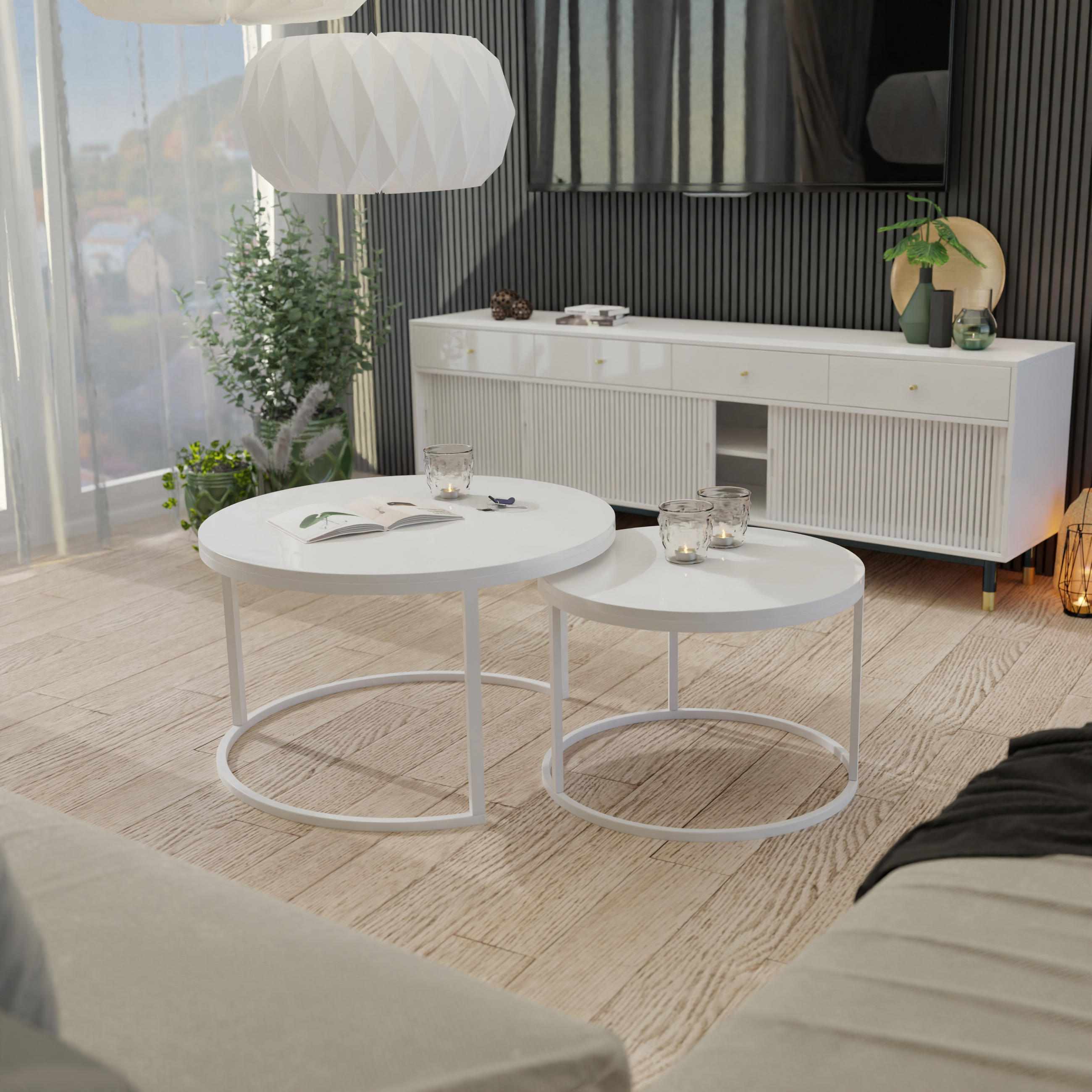 COUCHTISCH rund Klein, Weißglanz, Rahmen Weiß - Weiß, Holzwerkstoff (70/70/48cm) - Idohome