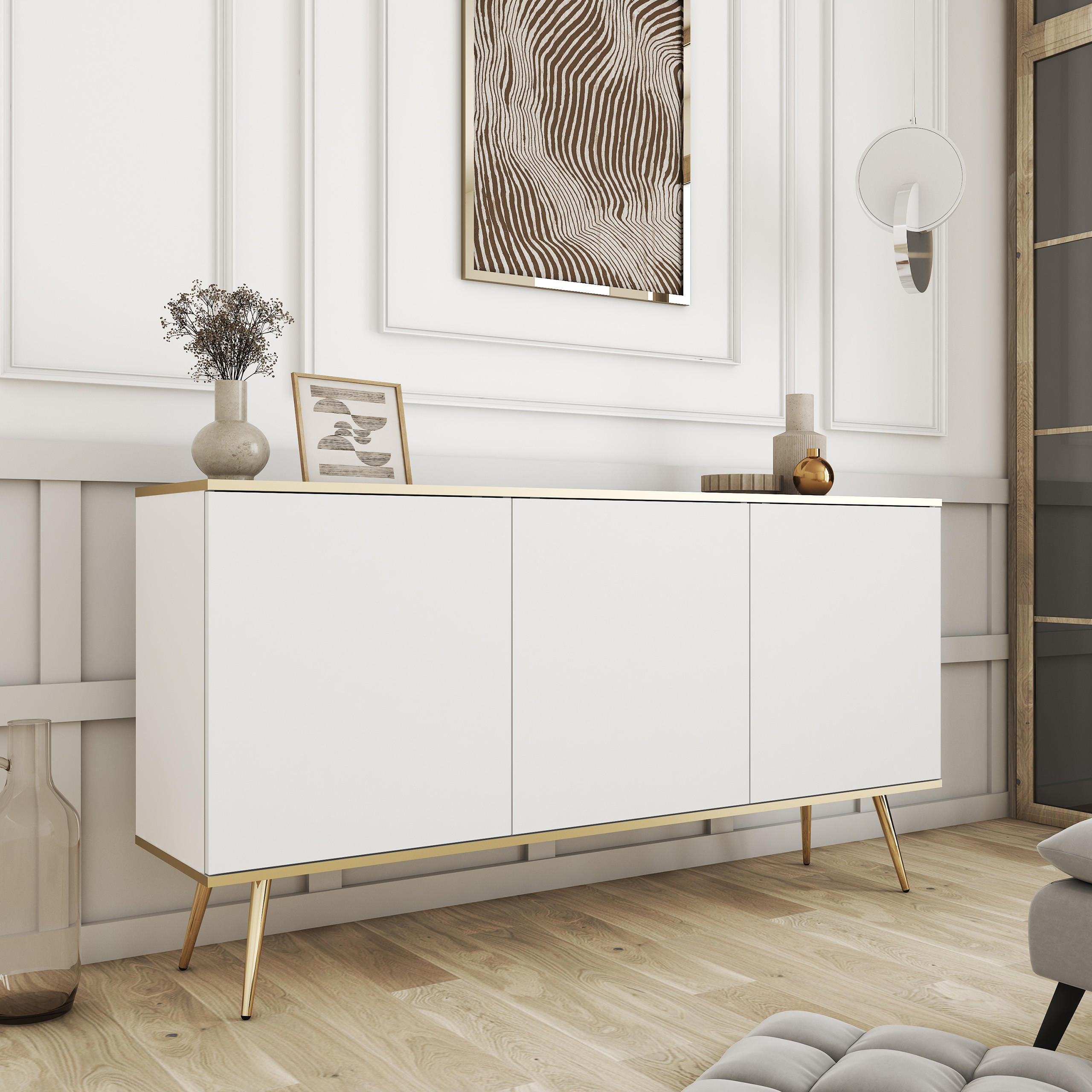 SIDEBOARD VENEZIA 160/85/39cm 3 Türen Weiß - Weiß, Holzwerkstoff (160/85/39cm) - MASSENO