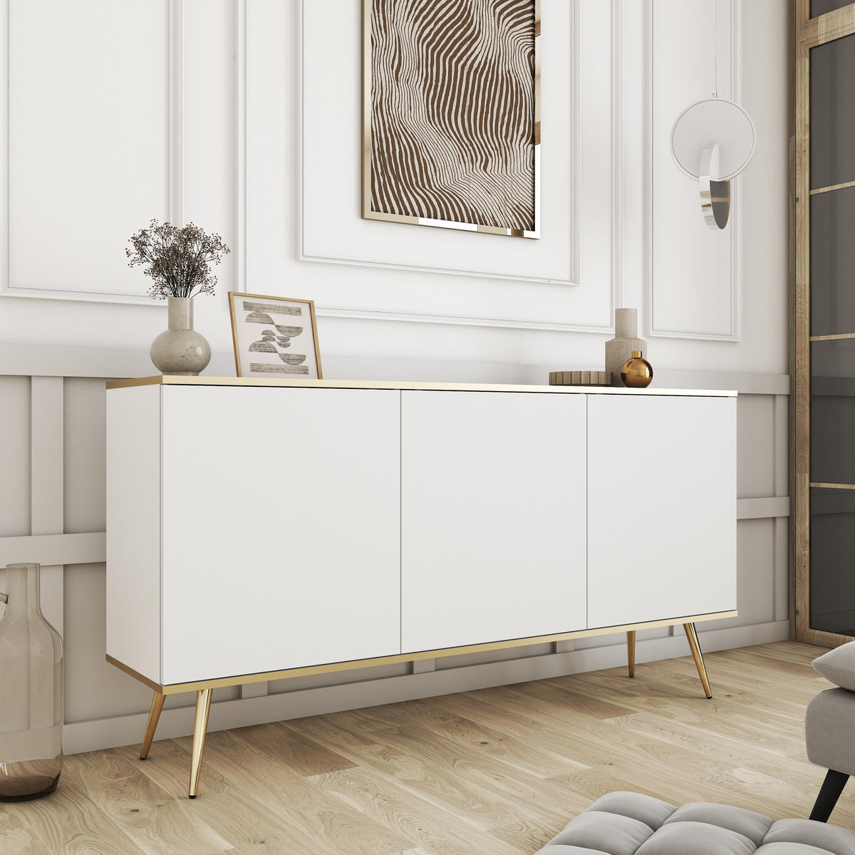 SIDEBOARD VENEZIA 160/85/39cm 3 Türen Weiß - Weiß, Holzwerkstoff (160/85/39cm) - MASSENO