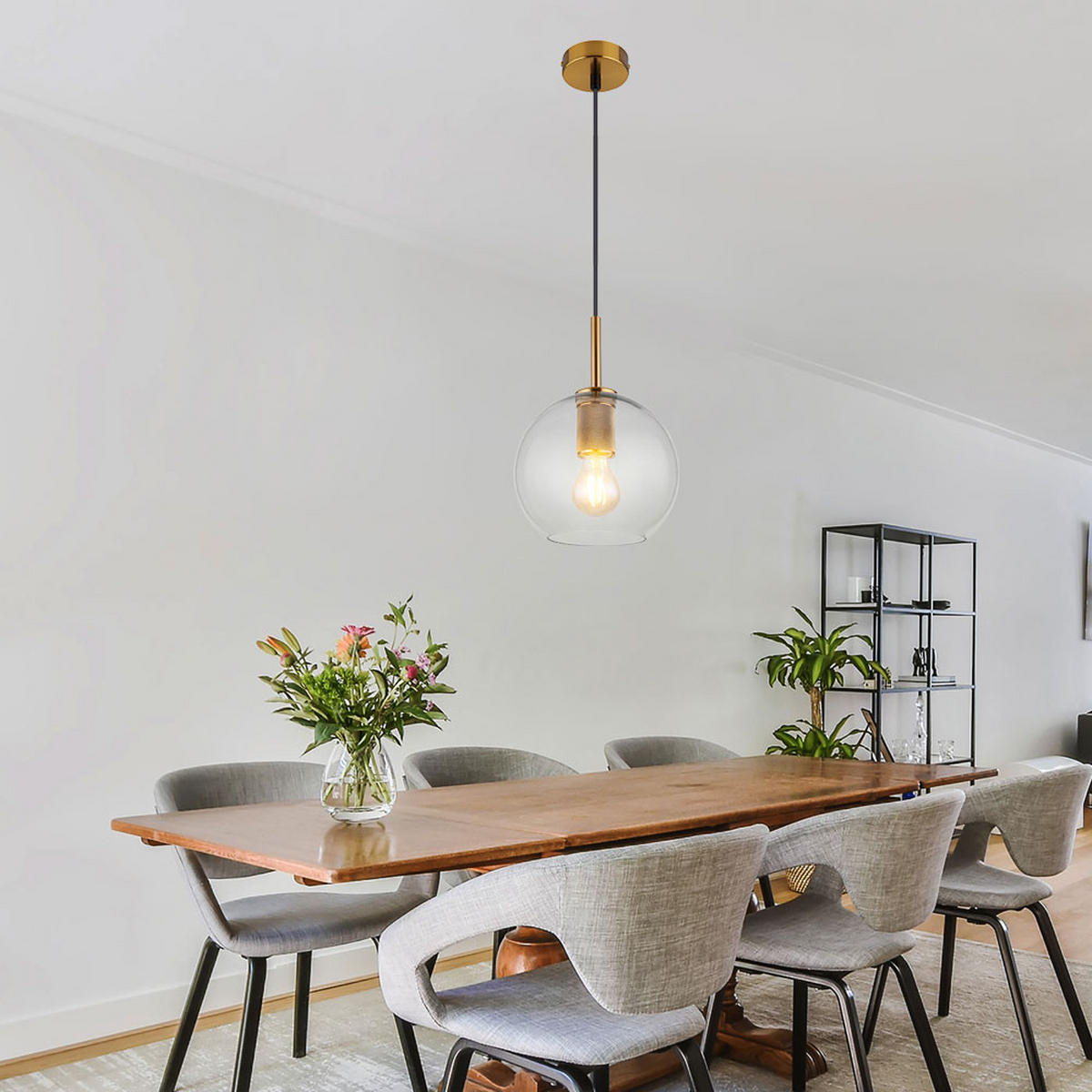 HÄNGELEUCHTE Metall Glas Klar Messing - Klar, Glas (20/20/120cm) - Globo Lighting