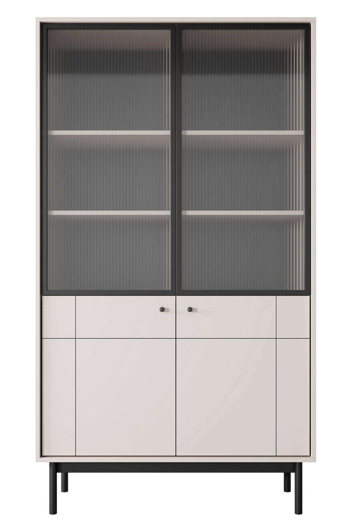 VITRINE 100 cm Lunaris 2 Türen, geriffelter Glasfront, Kaschmir - Kaschmir, Holz (103/185/39cm) - Emporius
