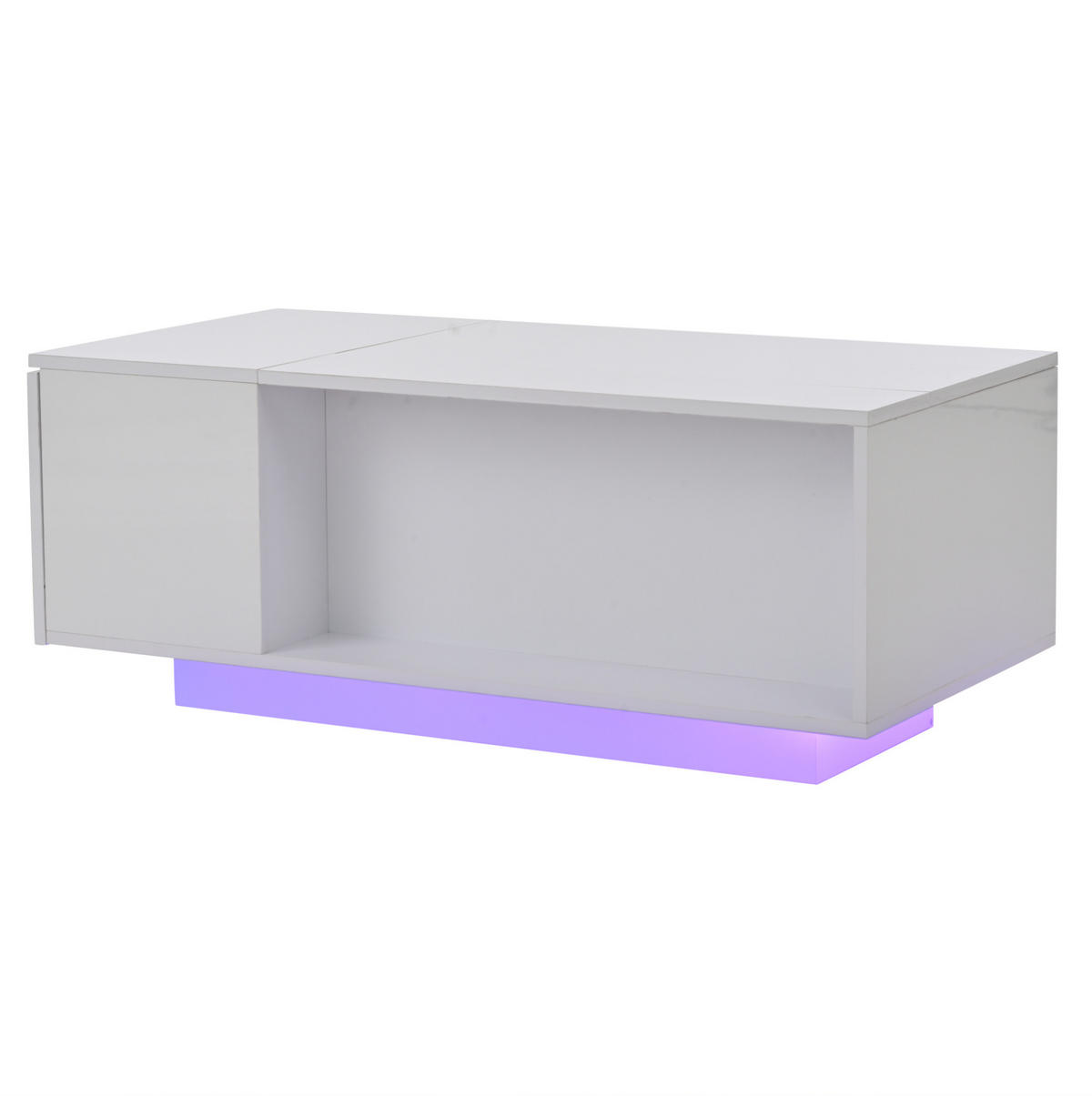KONFERENČNÍ stolek, 100/50/40 cm bílý, výškově nastavitelný s úložným prostorem a LED - bílá, kompozitní dřevo (100/50/40cm) - BEAOK