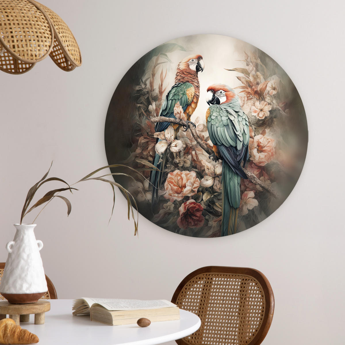 WANDBILD Papageien - Vögel - Natur - Blumen 60x60 cm - Baltimorefarben, Kunststoff (60/60cm) - MuchoWow