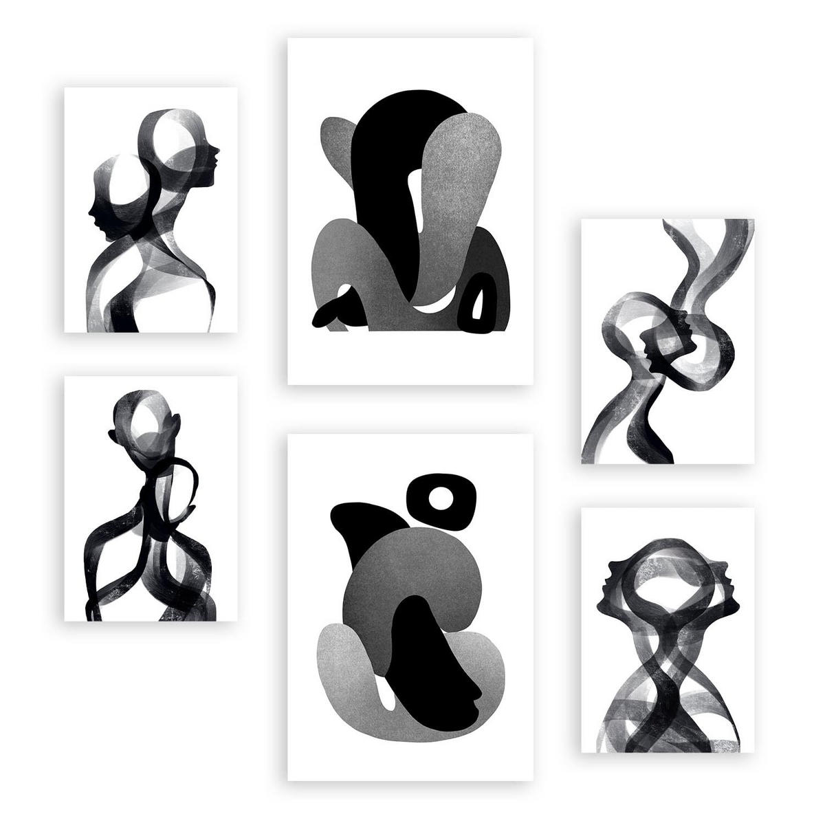 POSTER Set Mit 6 Bent Body Abstrakte Liebhaber Größe A3 & A4 Rahmenlos - Klar, Papier (29.7/1cm) - Nacnic