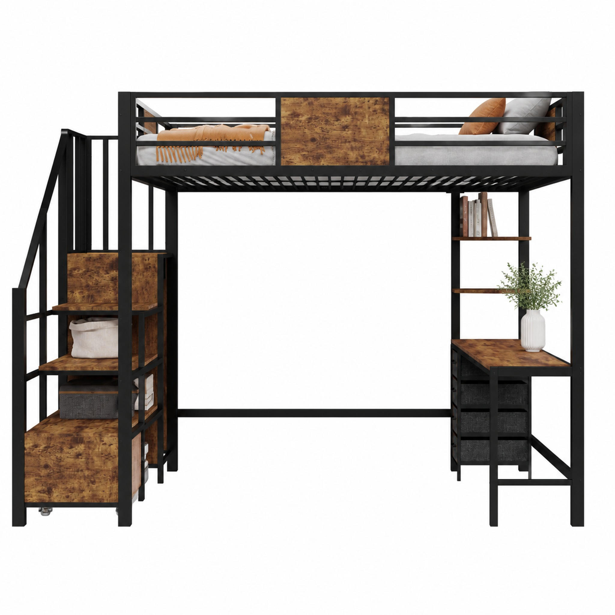HOCHBETT mit Schreibtisch 140x200 cm Metall Black 4-tlg. - Schwarz, Metall (140/200cm) - Meubliv