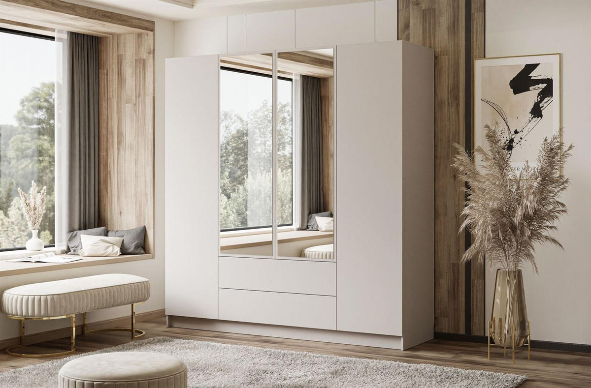 KLEIDERSCHRANK AUREL 4D2SZ mit Schubladen und Spiegel - Kaschmir, Holzwerkstoff (200/200/57cm) - Lookway