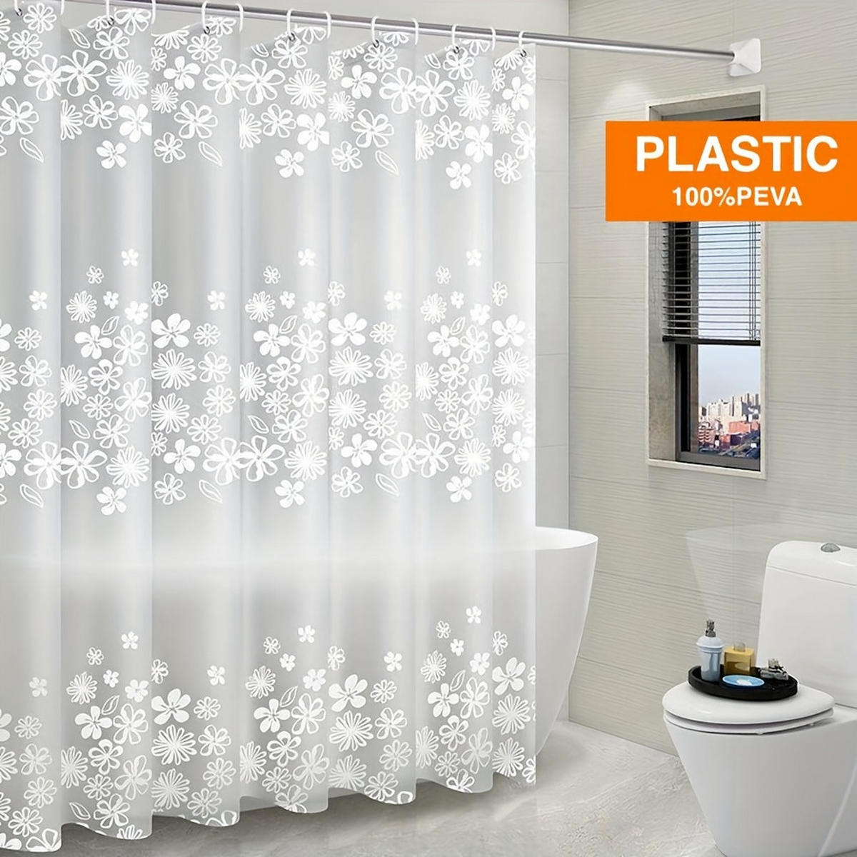 DUSCHVORHANG transparent floral PEVA wasserdicht 180 x 180 cm mit Haken Badezimmer - Transparent, Kunststoff (180/180cm) - MCBOSON