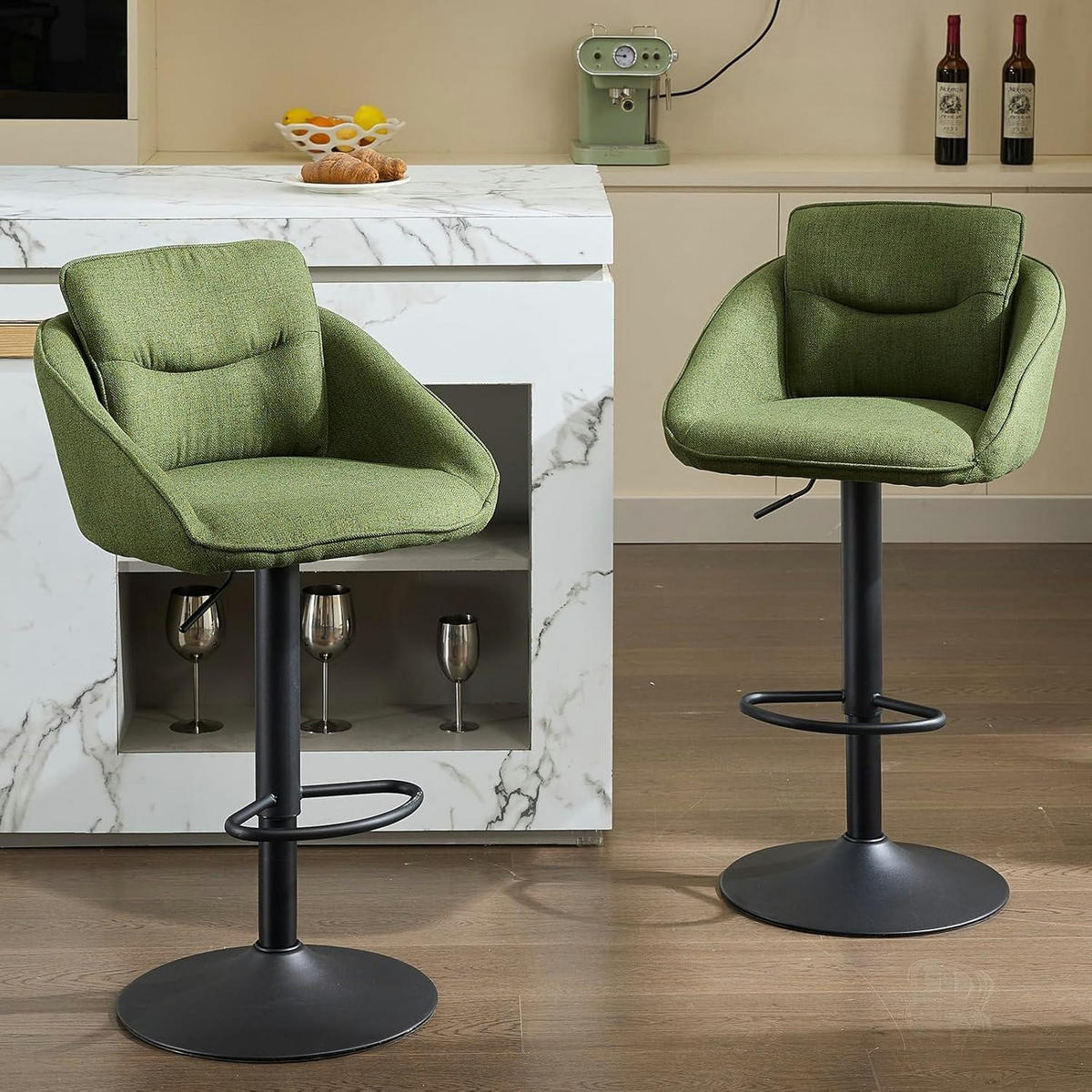 BARHOCKER 4er Set Grün Höhenverstellbar 360° Drehbar - Grün, Textil (52/85/52cm)