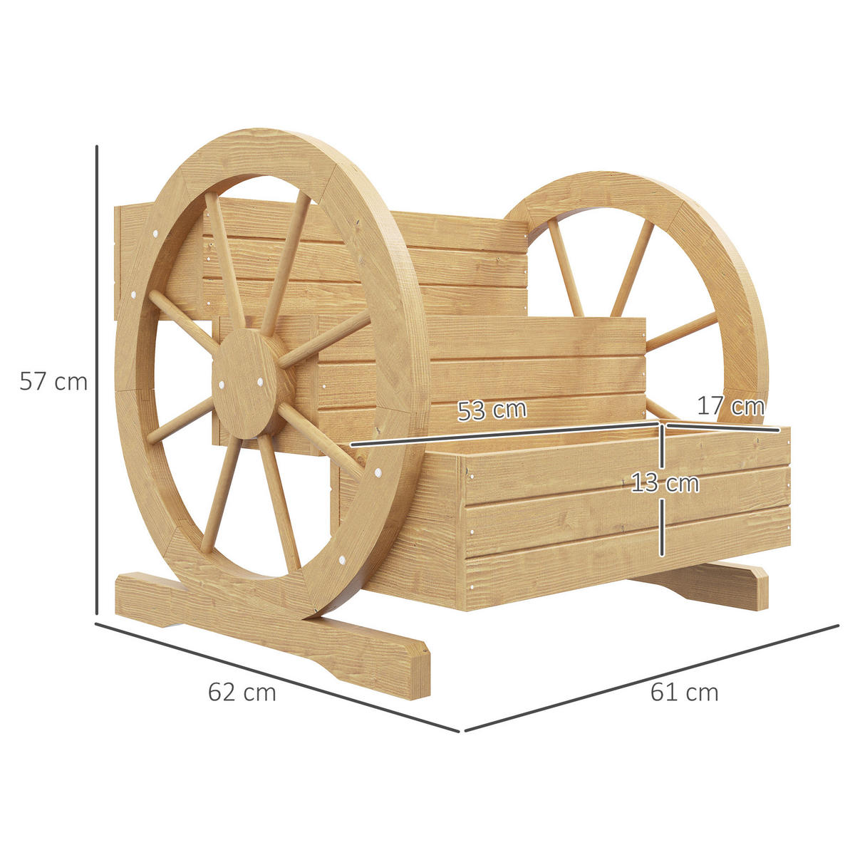 HOCHBEET im Wagenrad-Design Tannenholz 62/61/57 cm - Naturfarben, Holz (61/57/62cm) - Outsunny