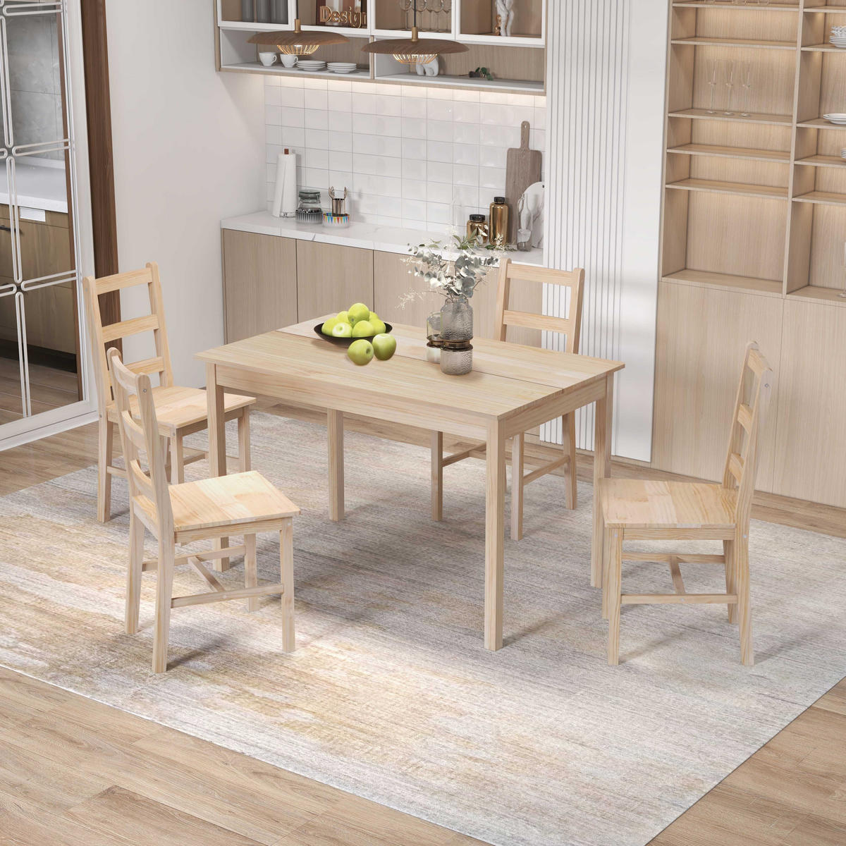 ESSGRUPPE mit 1 Tisch und 4 Stühlen Naturfarben 118.0/73.0/75.0 cm - Naturfarben, Holz (73/75/118cm)