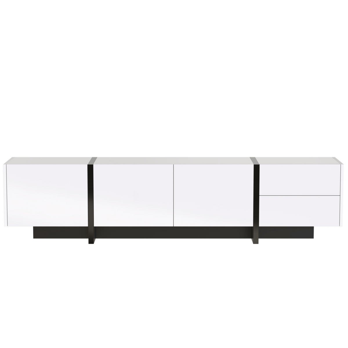 TV-SCHRANK aus Spanplatte 190x35x45 cm Weiß und Schwarz mit 3 Türen, 2 Schubladen und hochglänzender Oberfläche - Weiß, Holzwerkstoff (190/35/45cm) - Modfu
