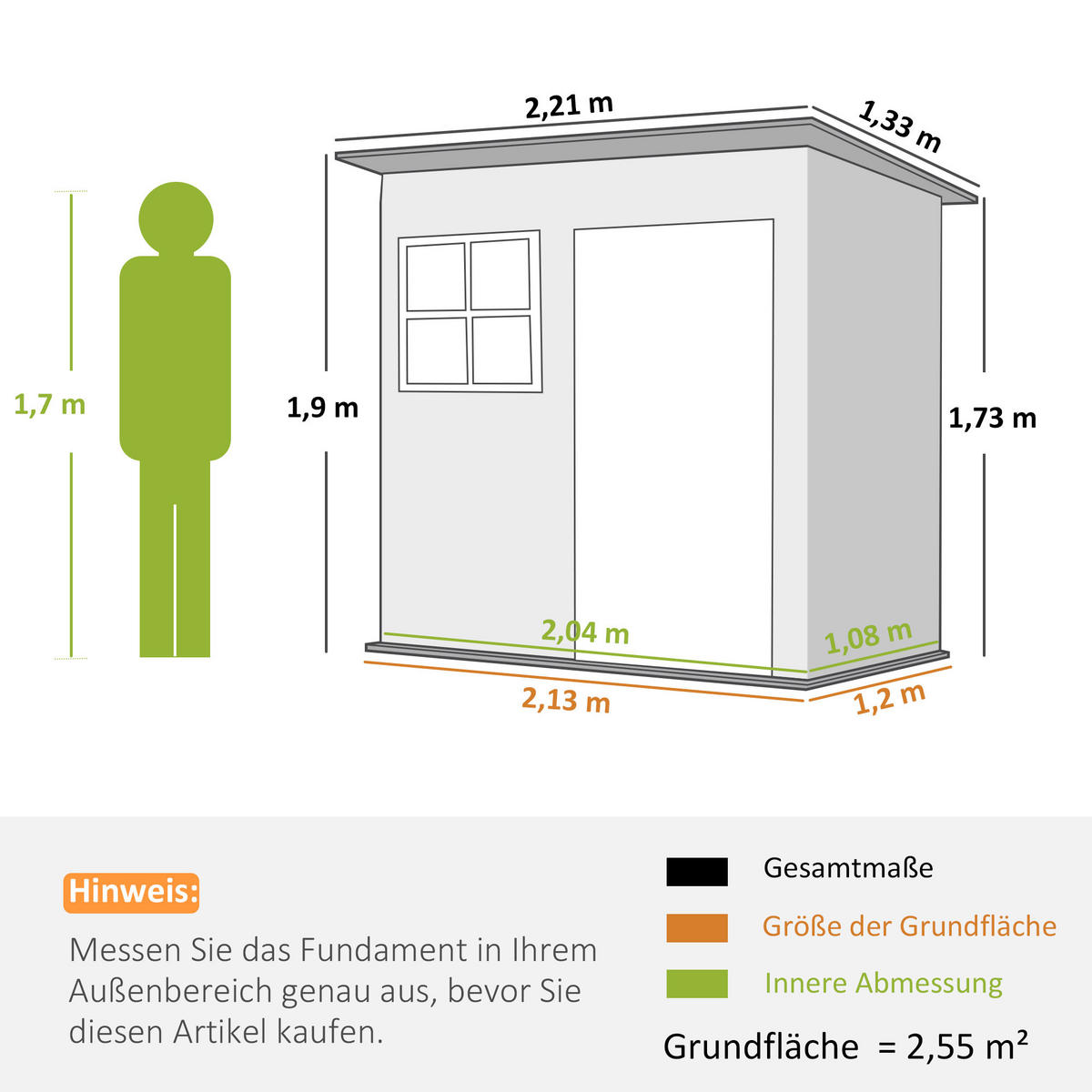 GERÄTEHAUS 2,55m², Gartenhaus mit Pultdach, 221 x 133 x 190/173 cm, Dunkelgrau - Dunkelgrau, Metall (133/190/211cm) - Outsunny