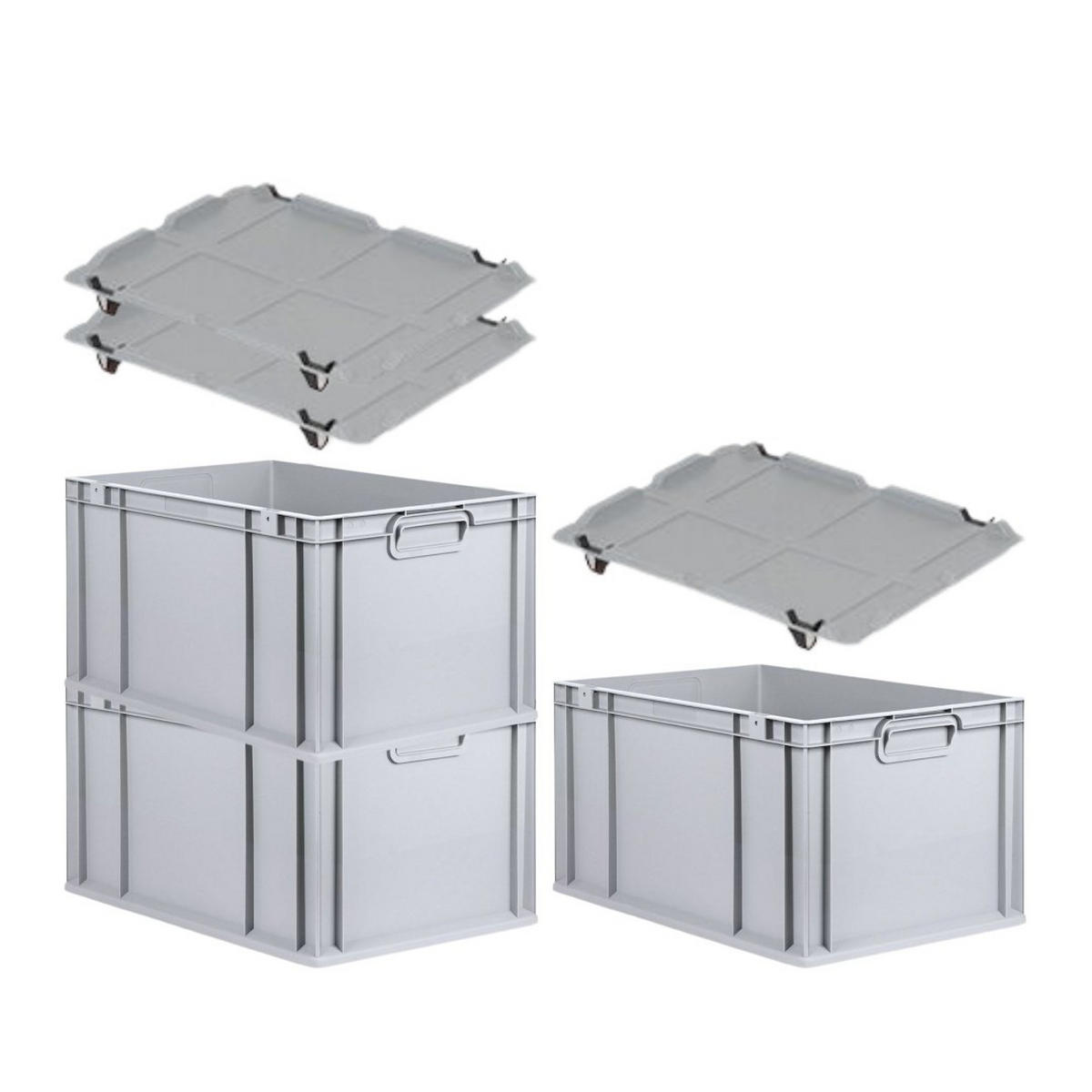 EUROBOX 3x Nextgen Economy Mit Auflagedeckel Grau/Schwarz Griffe Geschlossen - Schwarz, Kunststoff (40/32/60cm) - PROREGAL