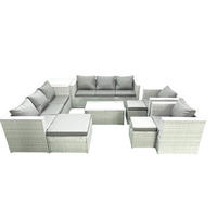GARTENGARNITUR mit 3-SITZER SOFA,COUCHTISCH Polyrattan Hellgrau-Mix 11-Sitzer - Hellgrau/Grau, Glas/Kunststoff - Fimous