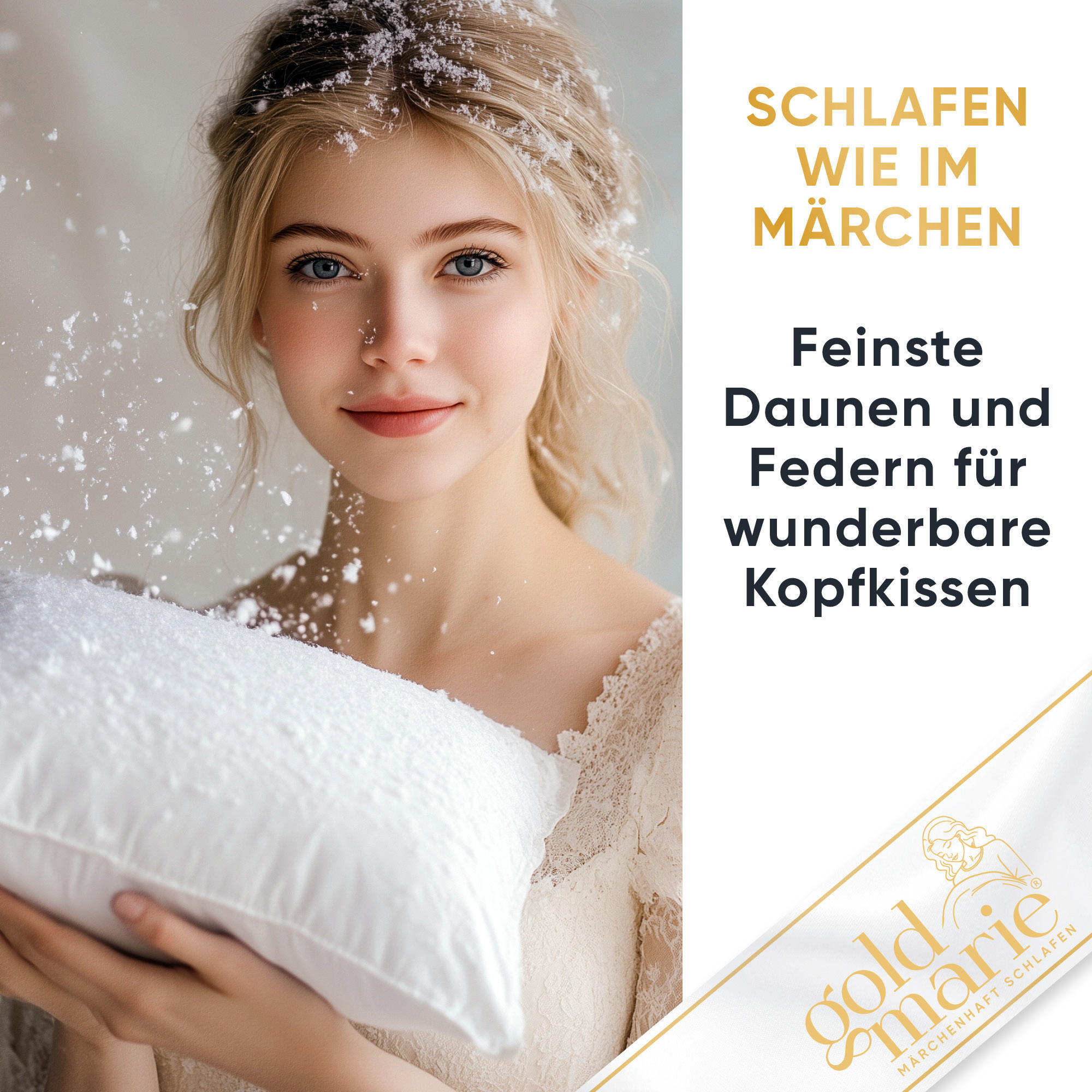 GOLDIE Daunenkopfkissen "SOFT" 70% Gänsedaunen extra weich - Weiß, Naturmaterialien/Textil (80/80cm) - Goldmarie 