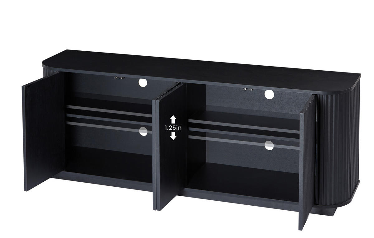SIDEBOARD 162,5/38/61 cm in Schwarz mit 4 Türen & Wellenfront - Schwarz, Metall (162/61/38cm) - BEAOK