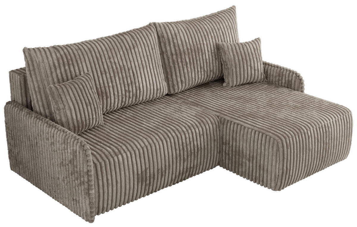 ECKSCHLAFSOFA ARPA L Hellbraun Cord - rechts - Hellbraun/Schwarz, Kunststoff/Textil (150/198cm) - MKS