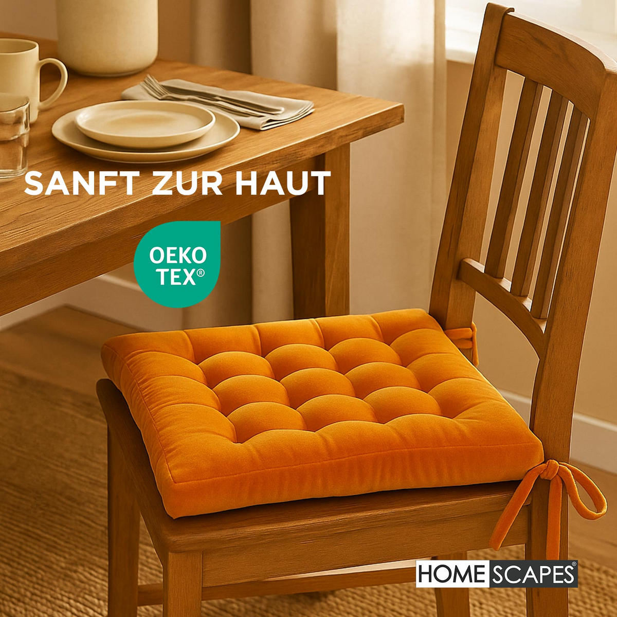 STUHLKISSEN Samt 4er-Set orange 40/40/5 cm - Orange, Textil (40/40/5cm) - Homescapes