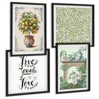 BILDER SET 4er Set - 50x50 cm & 40x60 cm Schwarzer Rahmen - Grüne Blätter exotischer Pflanzen - Schwarz, Kunststoff (50/50cm) - TULUP
