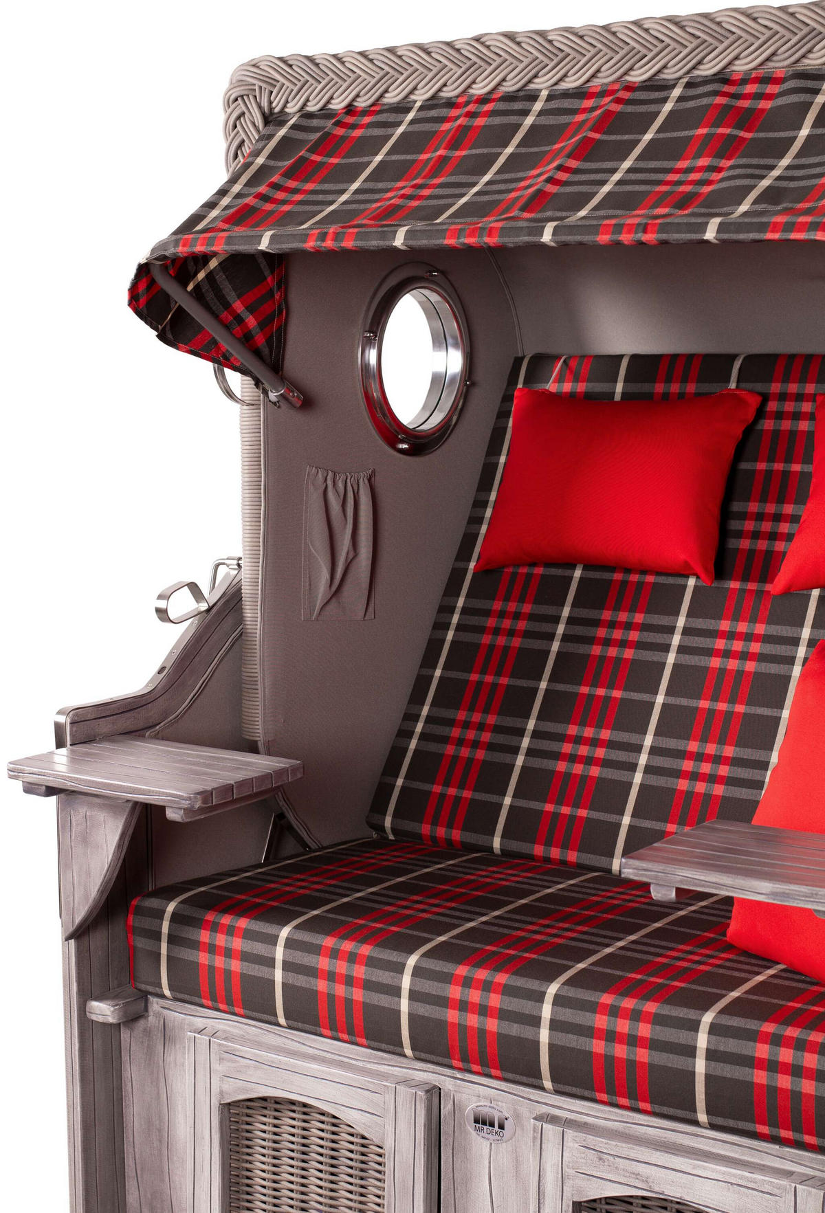 STRANDKORB Düne Koboo Grau Bullaugen - Rot/Braun, Metall (125/170/80cm) - Mr. Deko