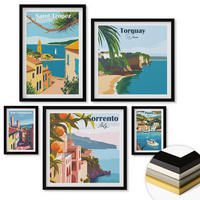 WANDBILDER 5er-Set - 50x50 cm & 20x30 cm & 40x60 cm Schwarzer Rahmen - Retro-Illustrationen von Weltstädten - Schwarz, Kunststoff (40/60cm) - ArtPrintCave