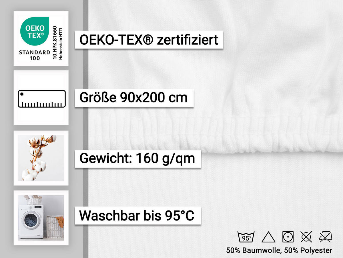 SPANNBETTLAKEN, 90x200 cm, 50% Polyester, 50% Baumwolle, Weiß - Weiß, Textil (90/200cm) - Zollner