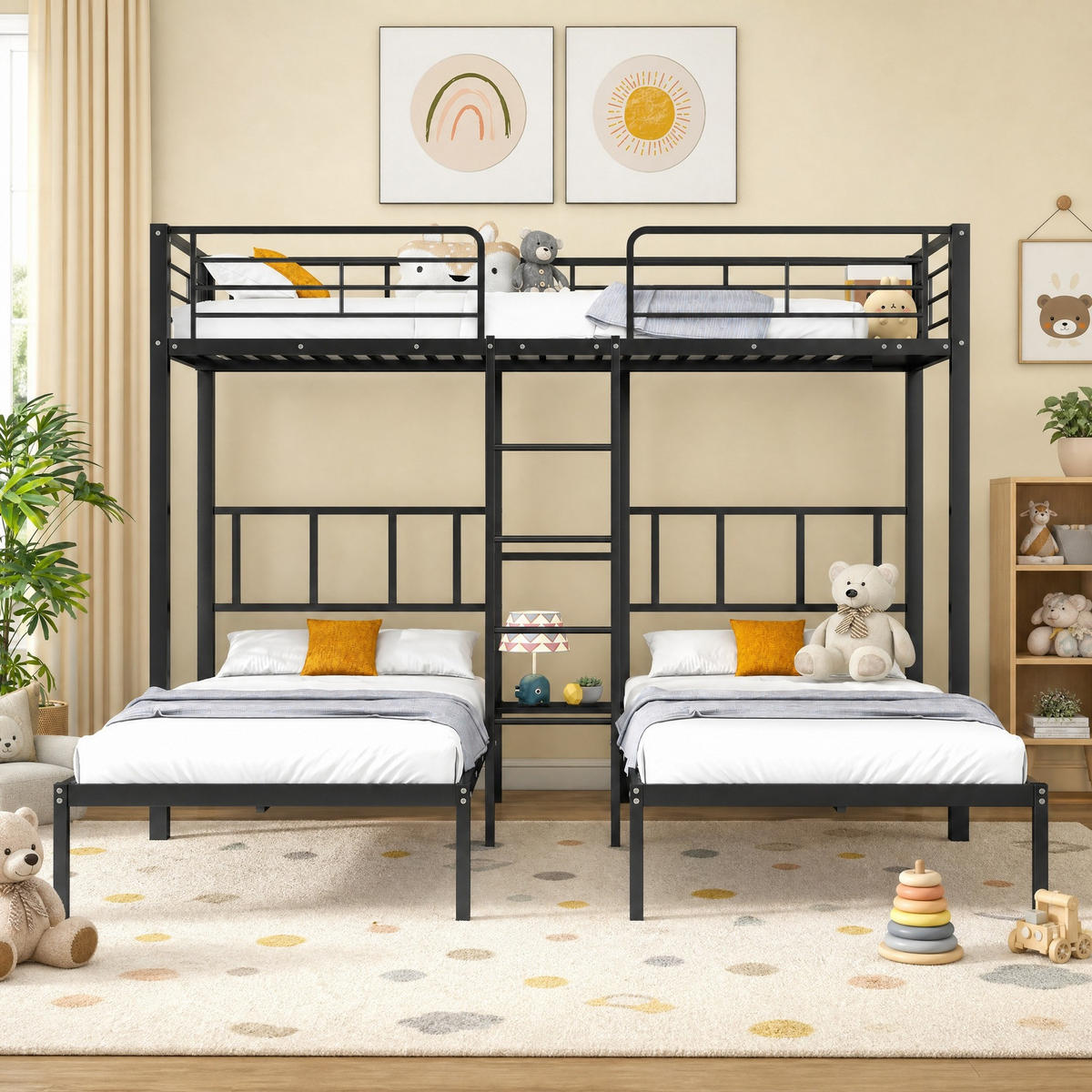 ETAGENBETT 90/200 mit Tisch und Fallschutzgitter in Schwarz - Schwarz, Metall (90/200cm) - EVRYAE