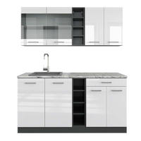 SINGLEKÜCHE R-Line Weiß Hochglanz/Anthrazit 160 cm, AP Marmor - Weiß Hochglanz/Anthrazit, Holzwerkstoff (160/81.6/60cm) - Vicco