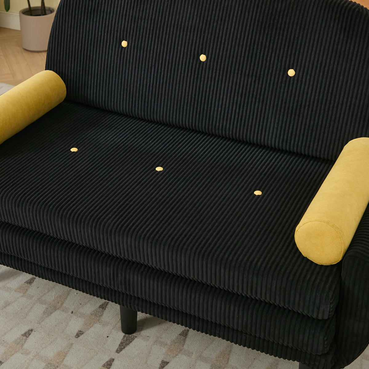 2-SITZER SCHLAFSOFA Cord Schwarz mit Kissen - Schwarz, Kunststoff/Textil (133.5/85/77cm) - WISHDOR