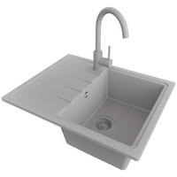 GRANITSPÜLE Mailand, 2-er set Grau 62/50 cm 1 Becken + Küchenarmatur 32/20 cm + Ablauf-Set ab 40er Unterschrank - Grau, Kunststoff (62/19/50cm) - Primagran
