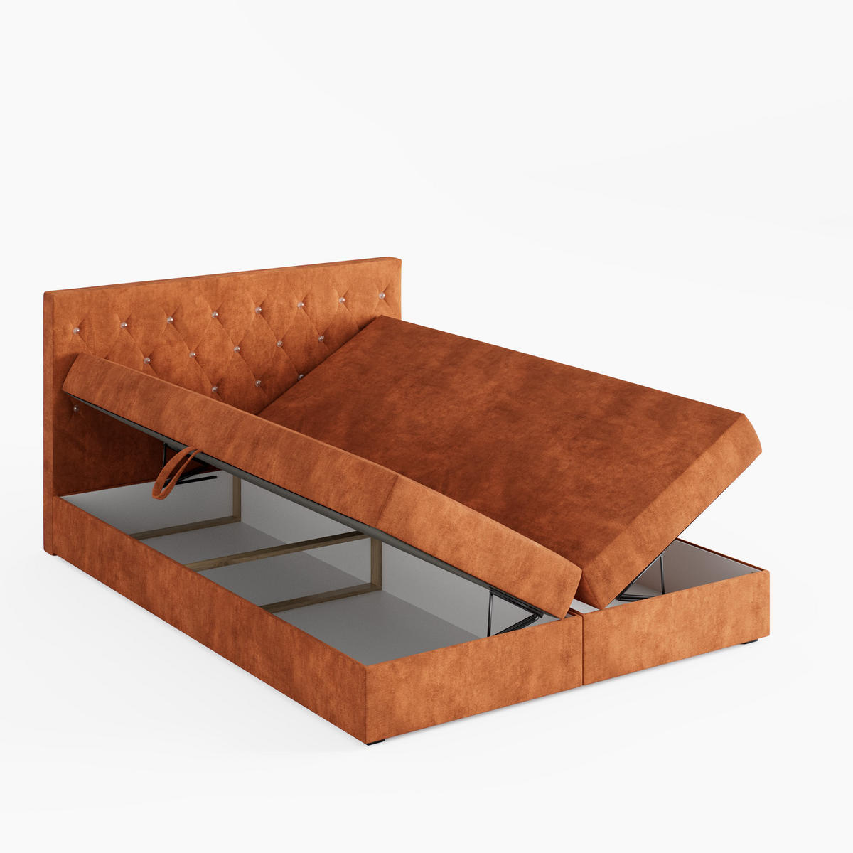 BOXBETT CRYSTAL 200/200 cm, in Hellbraun, Premium Velours-Stoff, Bettkasten, Matratze, Topper - Hellbraun, Textil (200/20cm) - Barchello