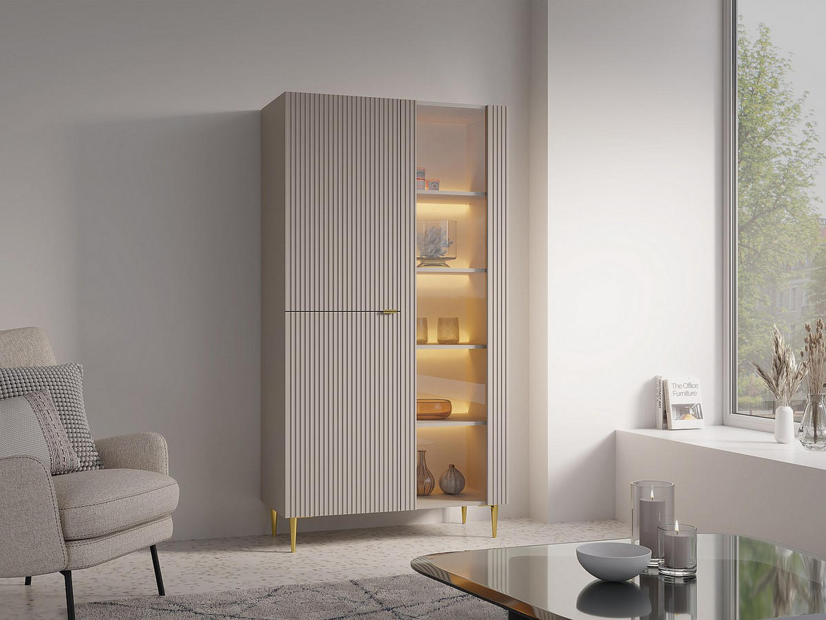VITRINENSCHRANK - 100 x 44.8 - glas - beige Yesinia - Beige, Glas/Holz (100/189/44.8cm) - Vente-Unique