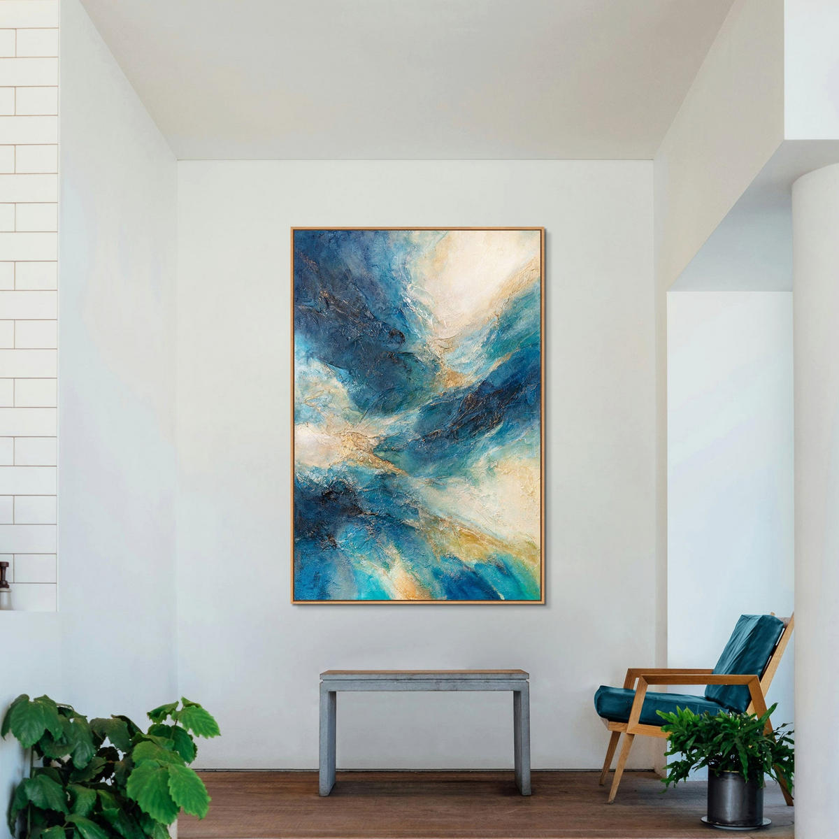 GEMÄLDE Glanz der Wellen Schattenfugenrahmen Beige 140x100 cm - Beige, Holz (140/100cm) - YS-art gallery