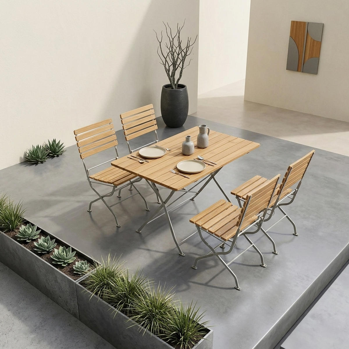 ESS-GRUPPE Townsville 5-teilig, Gartenmöbel Set - Flachstahl - Robinienholz - Gartenset Tisch und Stühle - hellgrau - Grau, Holz - TPFGarden