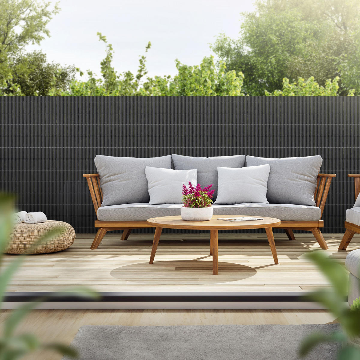 SICHTSCHUTZZAUN 2er Set - Anthrazit, Kunststoff (300/120cm)