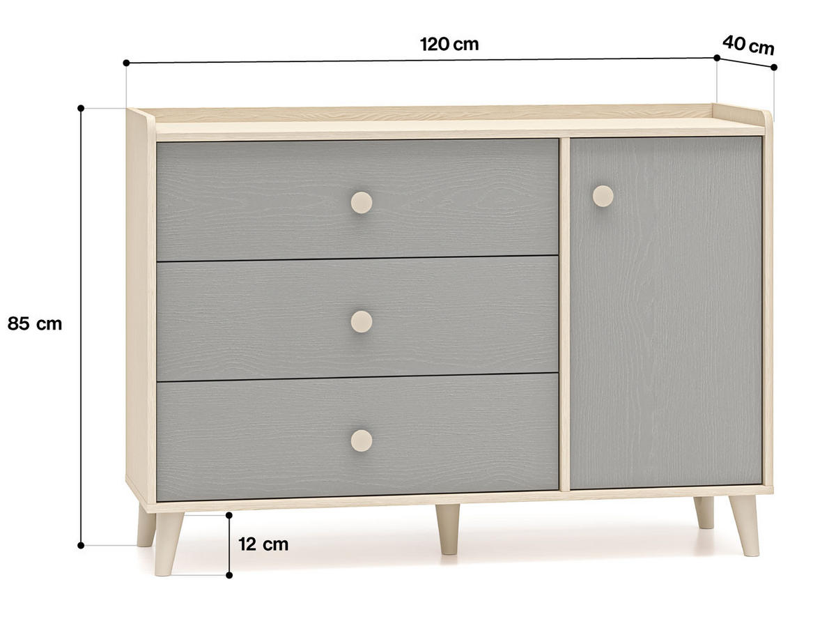 KOMMODE Mevel Wüstensand / Palladiumgrau 120 / 40 / 85cm - Grau, Holz/Holzwerkstoff (120/85/40cm) - Feldmann-Wohnen