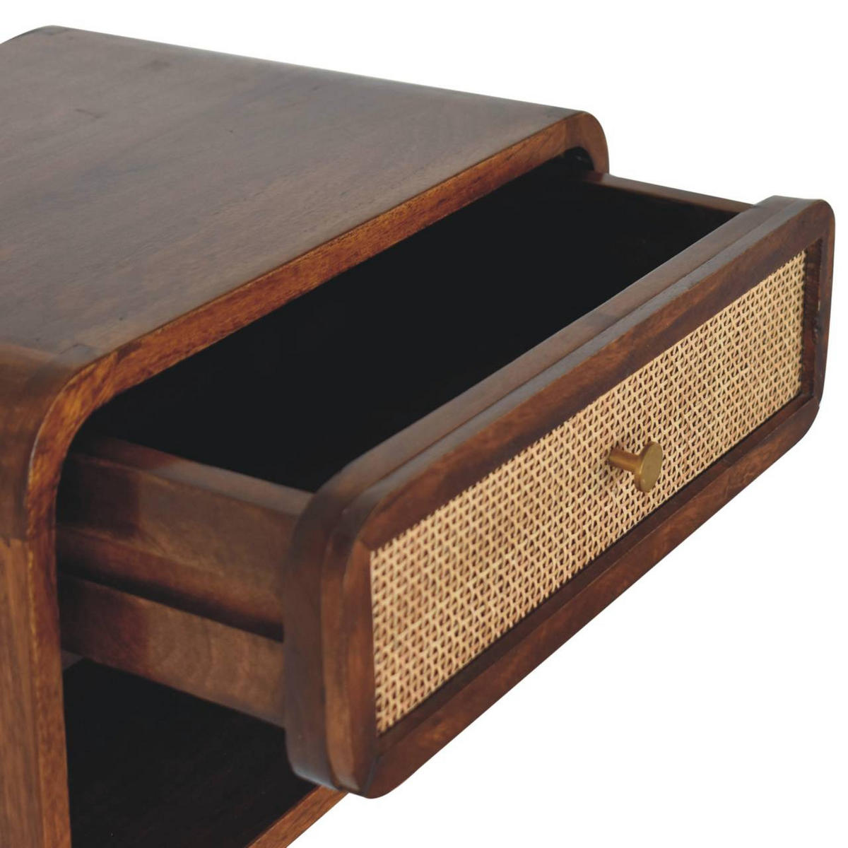 NACHTTISCH wandmontiert, offen geflochten - Messingfarben/Braun, Holz/Metall (45/25/32cm) - Artisan Furniture