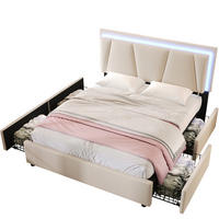 POLSTERBETT mit LED und 4 Schubladen 160x200 cm Beige mit Matratze - Beige, Holzwerkstoff (160/200cm) - Beauniv