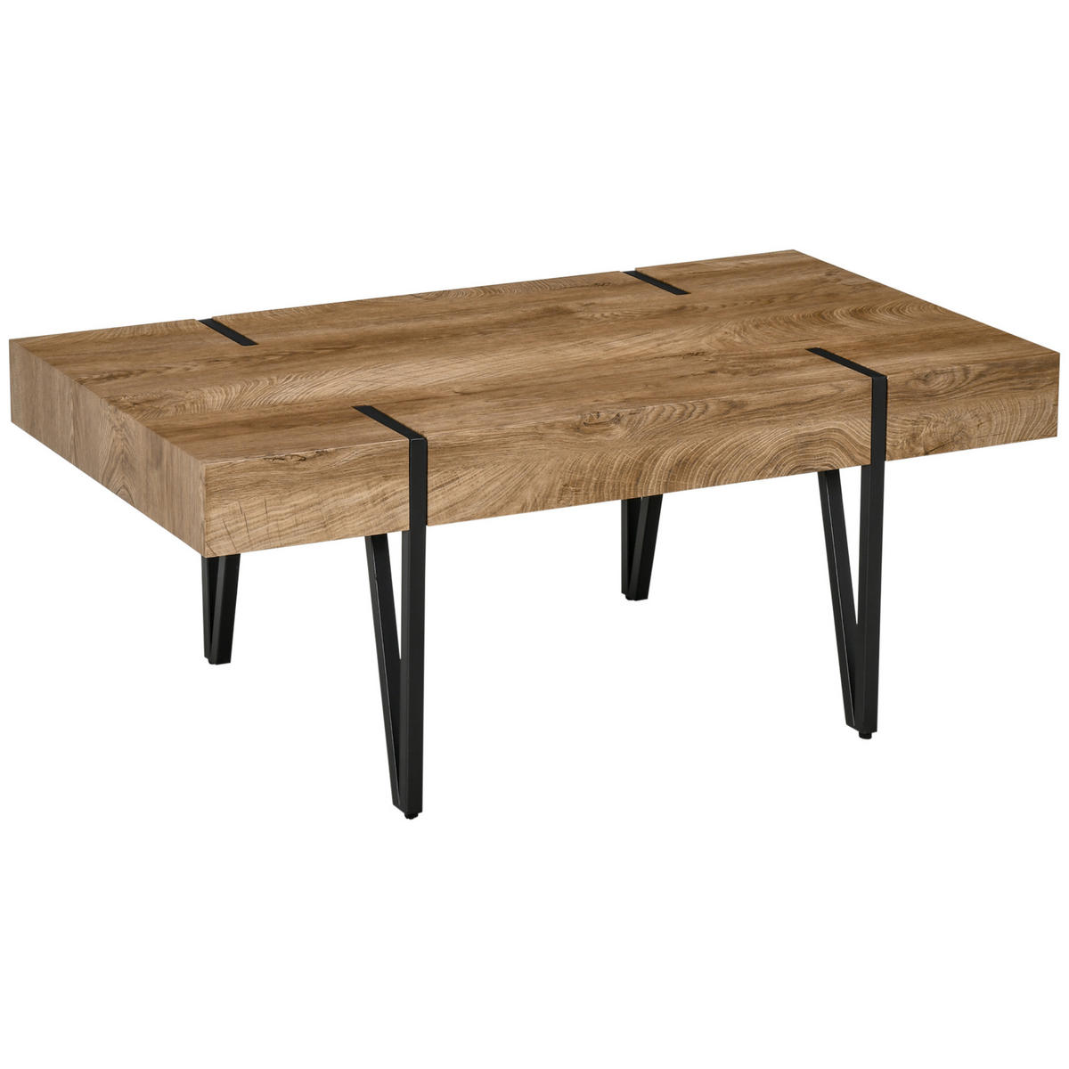 COUCHTISCH im Industrie-Design mit Metallrahmen und Holzoptik, Wohnzimmertisch Schwarz Braun 105x60x42 cm - Naturfarben, Holzwerkstoff (60/105/42cm)