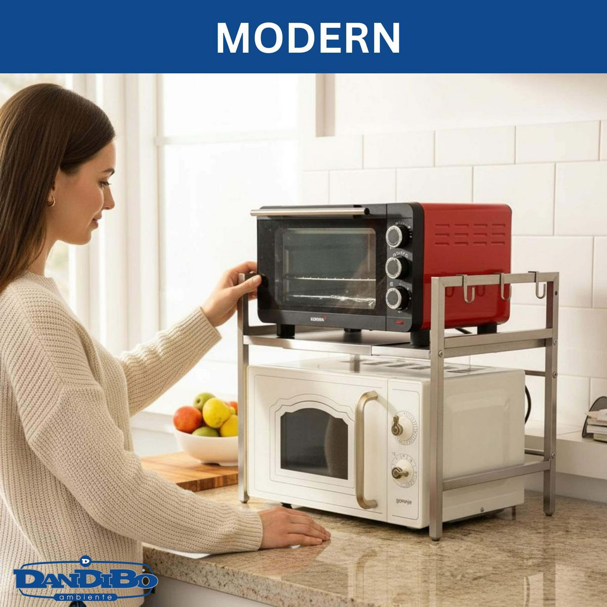 MIKROWELLENREGAL Edelstahl 2 Stufig 40-64 cm - Silberfarben, Metall (64/46/36cm) - DanDiBo