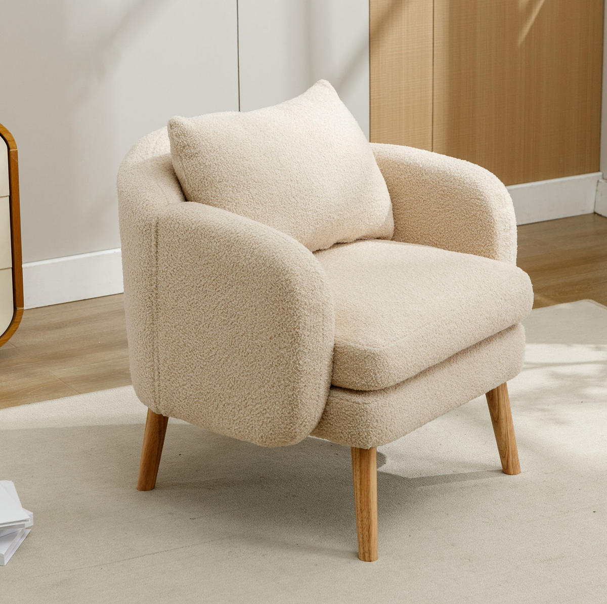 SESSEL 71/72/71 cm Beige aus Teddy mit Kissen - Beige, Textil (72/71/71cm) - OKMYHOME