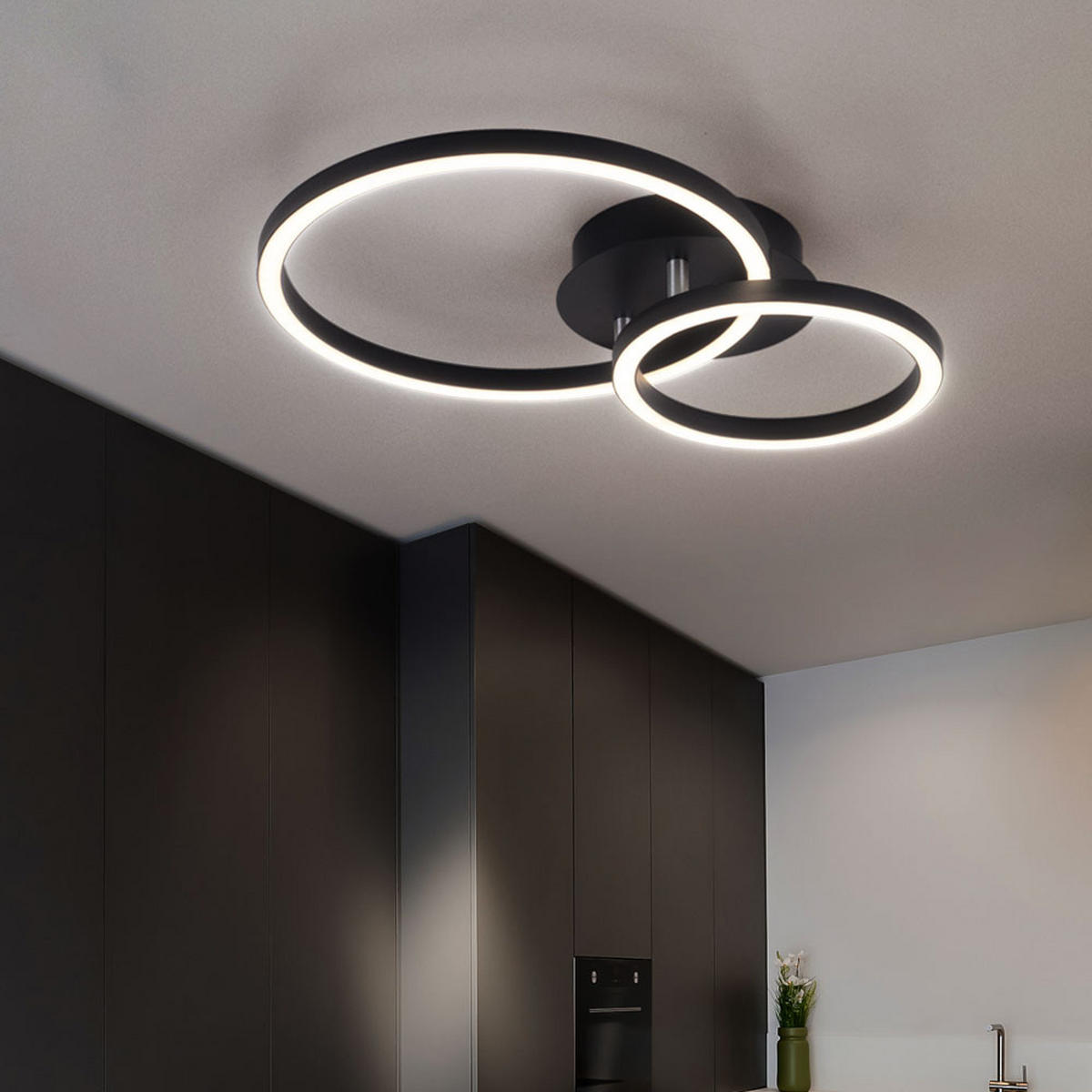 LED DECKENLEUCHTE Schwarz Opal Matt - Schwarz, Metall (42/30/7.5cm) - Globo Lighting