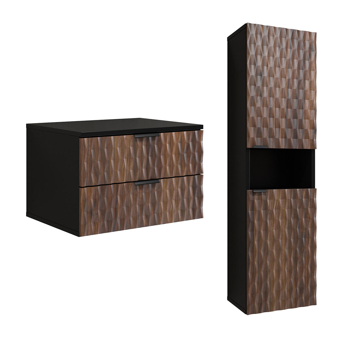 BADMÖBEL 63cm Nevia 2er-Set Holz und Schwarz - Schwarz, Holzwerkstoff (63/40/48cm) - Petits-meubles