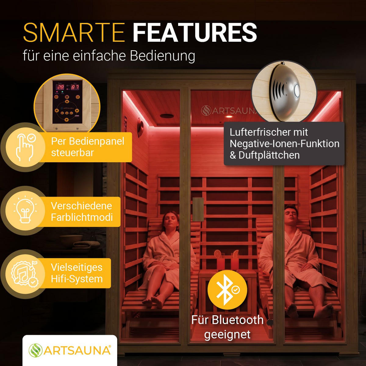 INFRAROTKABINE Billund mit Dual-Heizsystem & Hemlockholz - Naturfarben, Holz (170/190/190cm) - Artsauna