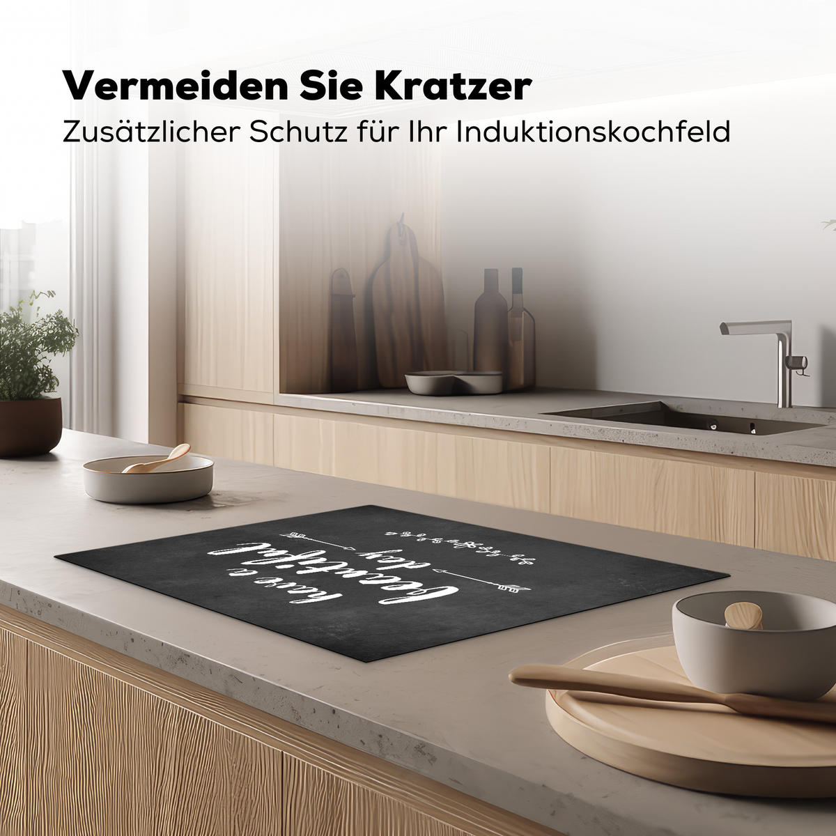 HERDABDECKPLATTE Zitat - Einen schönen Tag - Grau - Weiß Induktionsmatte 71x52 cm - Anthrazit, Kunststoff (71/52/0.2cm) - MuchoWow